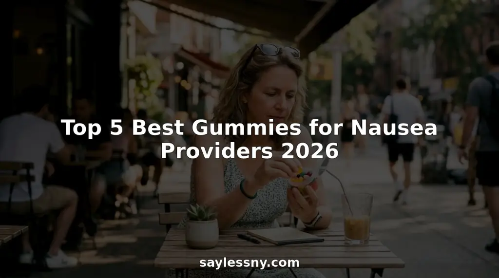 Woman examining nausea relief gummies at kitchen table