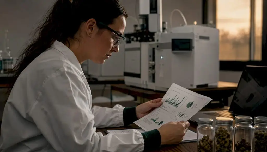 Lab technician reviewing cannabis chemical profiles