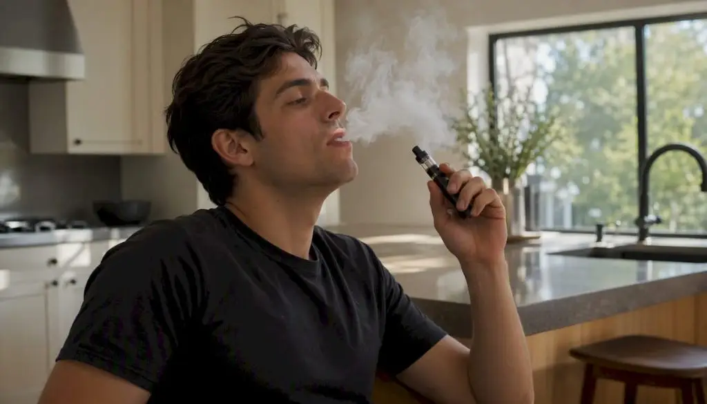 Close-up of person vaping cannabis