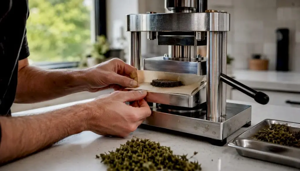 Close-up hands pressing fresh cannabis hash