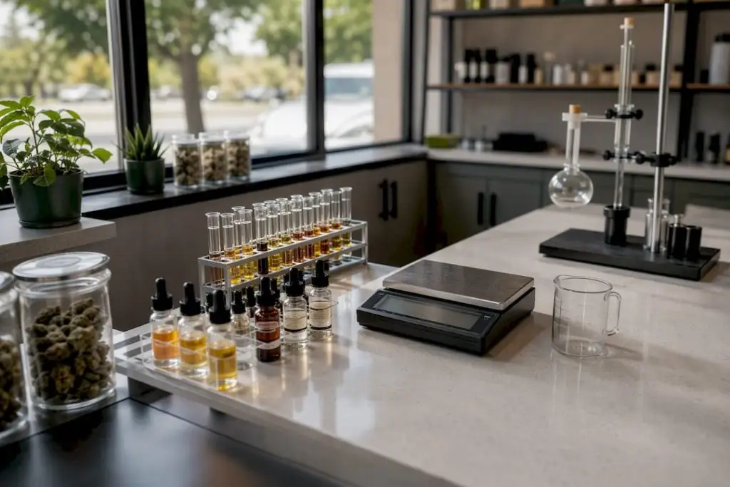 Close-up of cannabis lab testing equipment