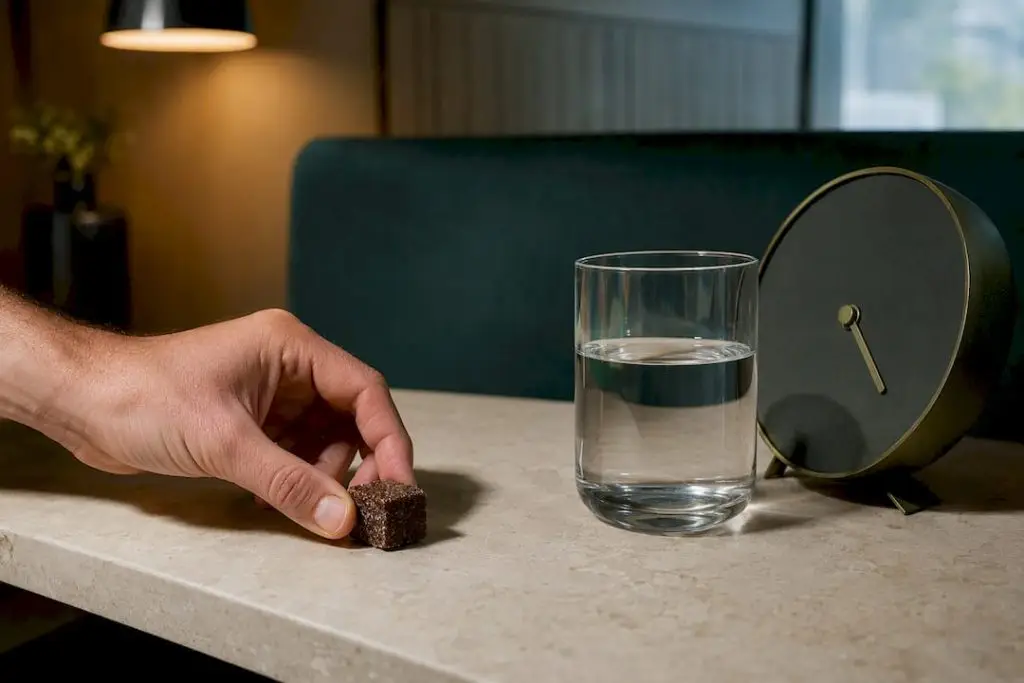 Unbranded edible beside water and clock