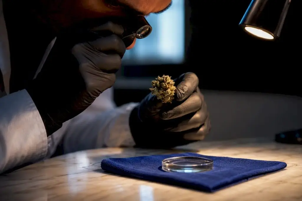 Close inspection of cannabis flower trichomes