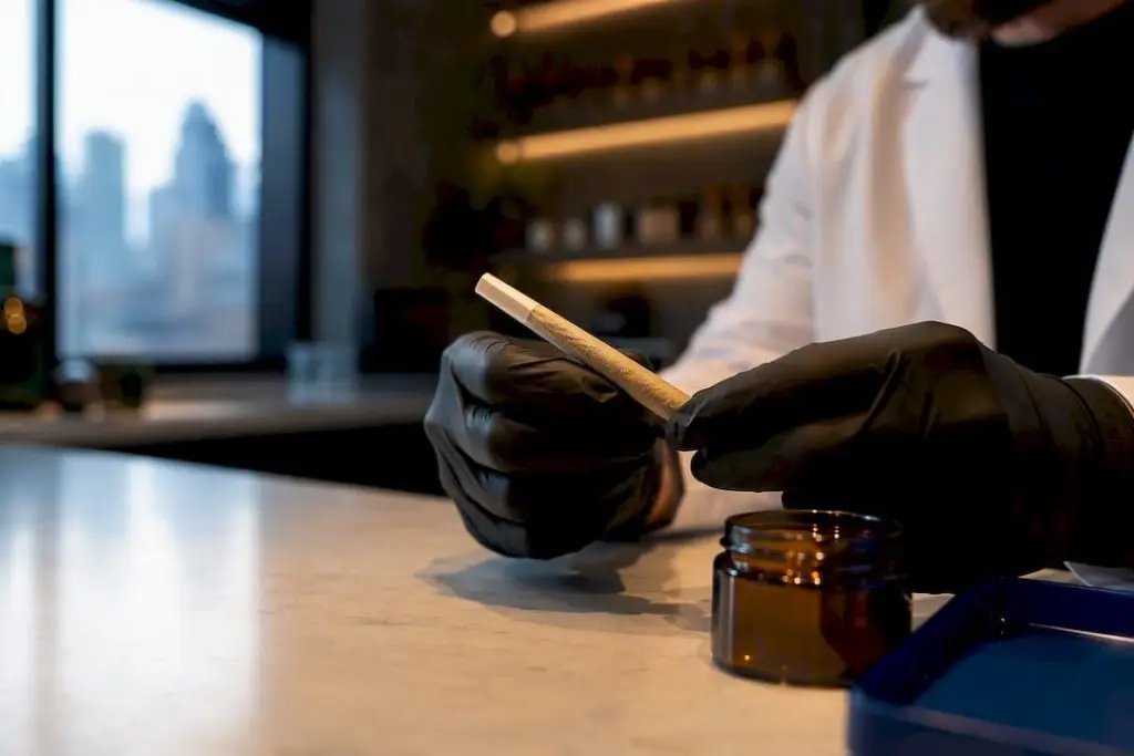 Cropped infused pre-roll on dispensary counter