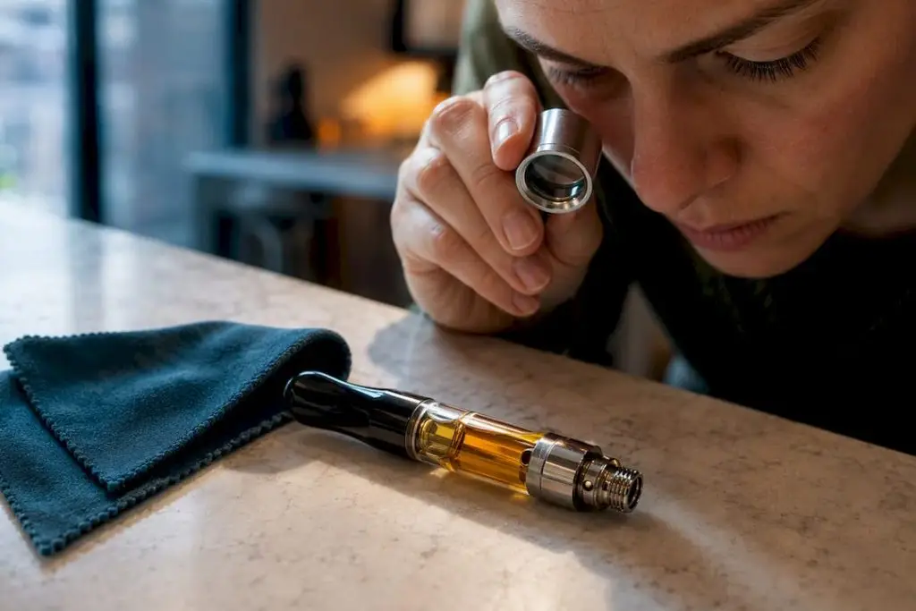 Shopper inspecting anonymous cartridge hardware