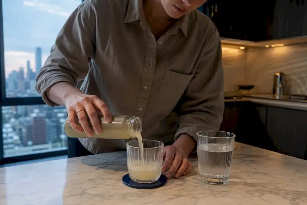 Measured pour of an unbranded THC beverage