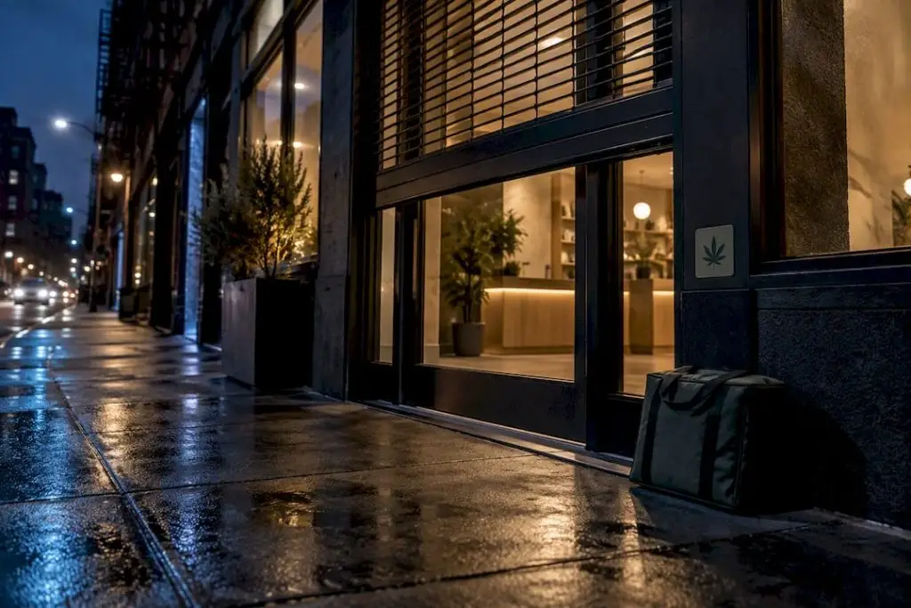 Licensed NYC dispensary storefront after hours