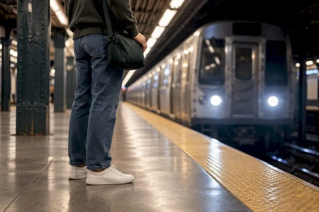 Commuter waiting on New York subway platform