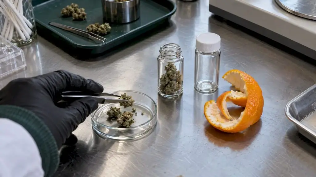 Cannabis flower and orange peel testing samples